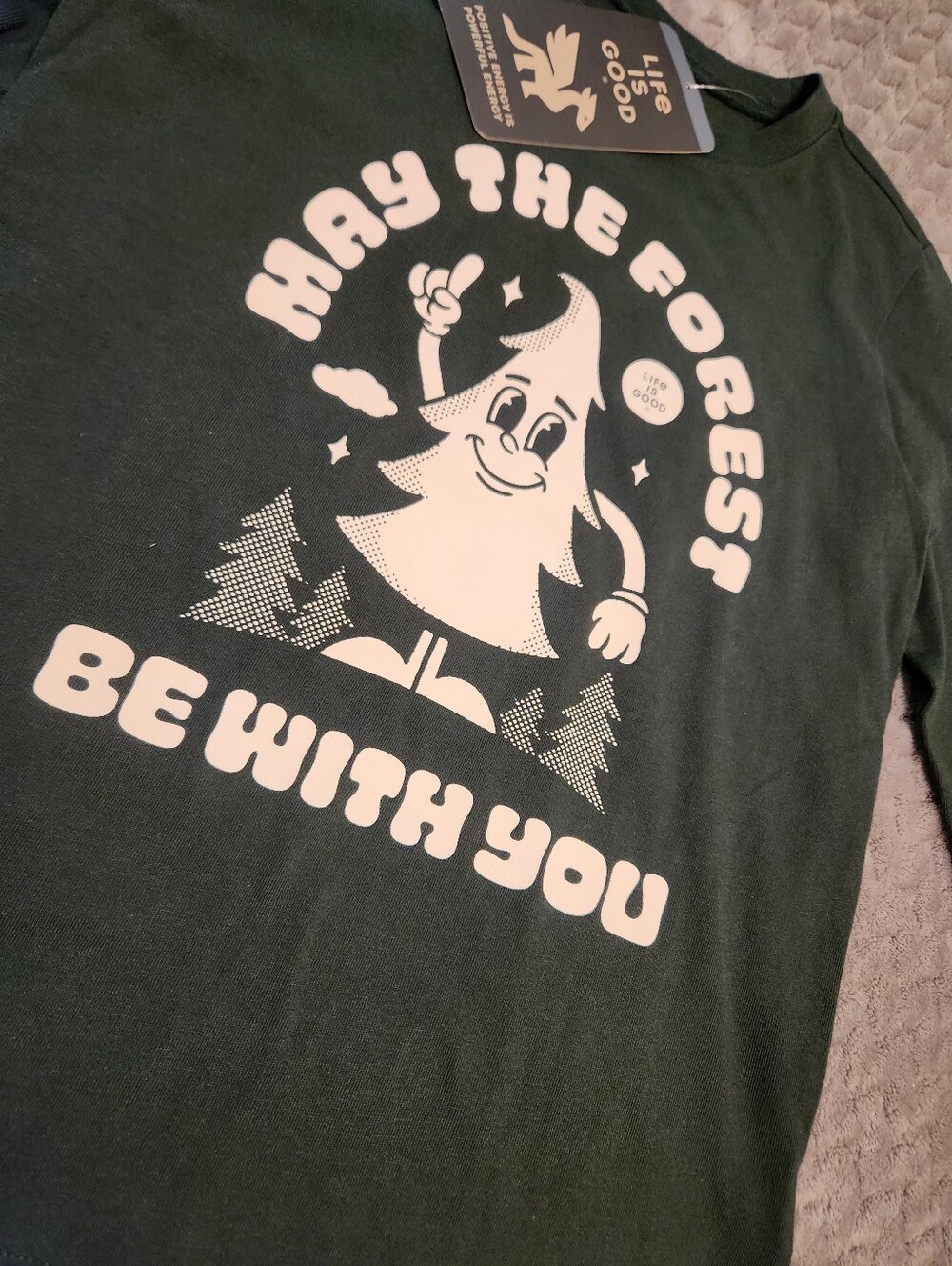 Kids Life Is Good "May the Forest Be With You" Long Sleeve Tee - Dark Green. NWT